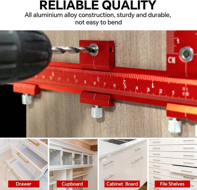 DOCXCDO Aluminum Cabinet Hardware Jig Tool for Handles Pulls Knobs, Cabinet Pull Jig with Automatic Center Punch, Hardware Template for Door Drawer Handles Installation - Image 3